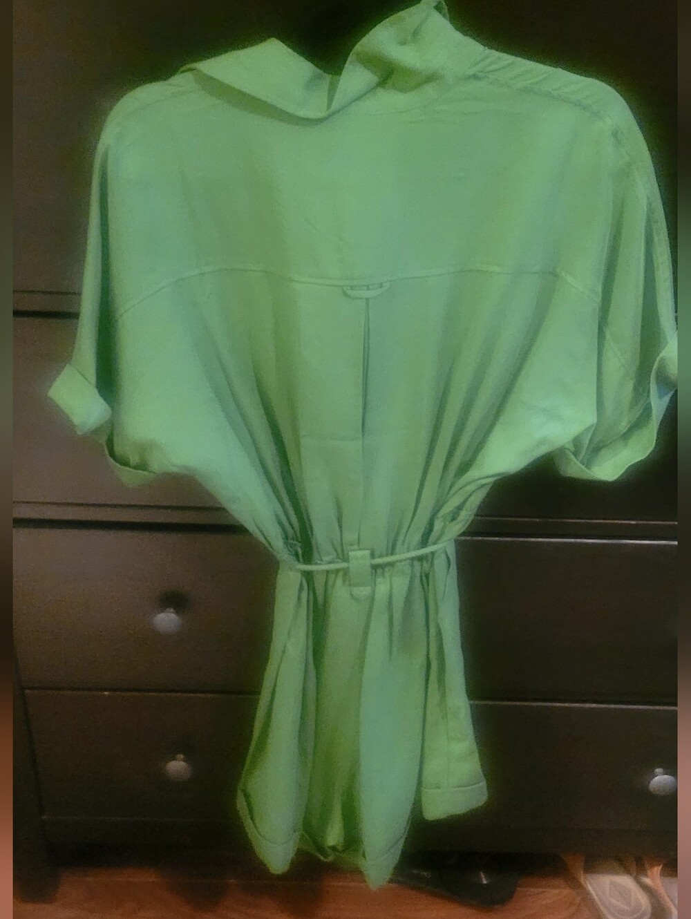FRNCH Green Short-Sleeve Tie-Waist Romper - Picture 3 of 4